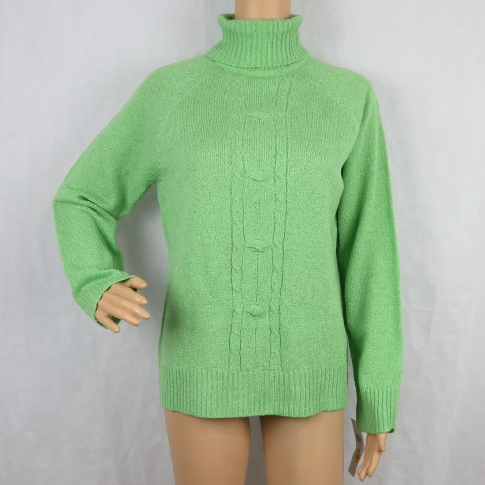 NWT Green Turtleneck Soft Medium Y2K Sweater 80s 90s Colorful Grandma Retro